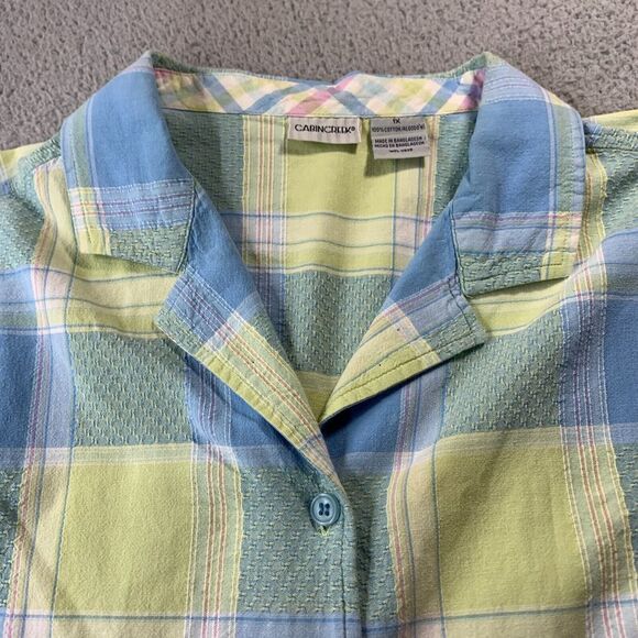 CABIN CREEK Shirt Womens 1X Button Up Blouse Top Plaid Short Sleeve Blue* - Picture 7 of 9